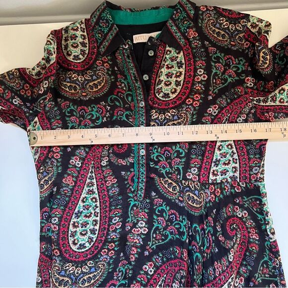 Ritu Kumar Dress Midi Paisley Kurta Viscose Black Green Maroon Size XS Boho - Picture 8 of 12